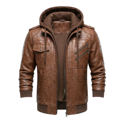 Men's Genuine Brown Crocodile Embossed Leather Jacket Blackstone Jackets