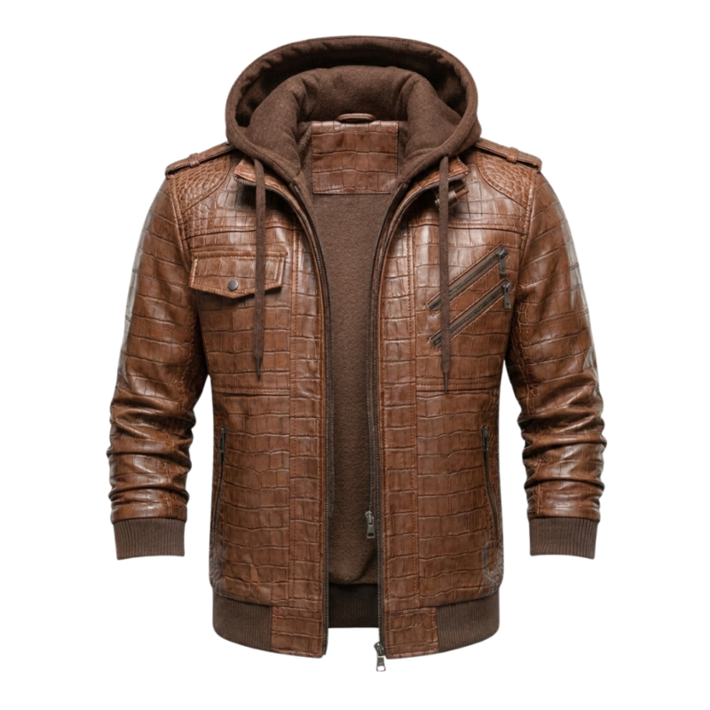 Men's Genuine Brown Crocodile Embossed Leather Jacket Blackstone Jackets