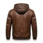 Men's Genuine Brown Crocodile Embossed Leather Jacket Blackstone Jackets Back View