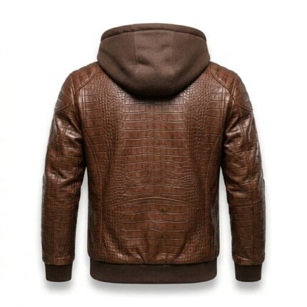 Men's Genuine Brown Crocodile Embossed Leather Jacket Blackstone Jackets Back View
