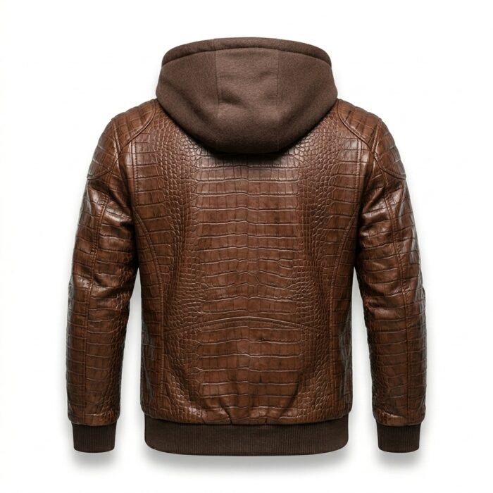 Men's Genuine Brown Crocodile Embossed Leather Jacket Blackstone Jackets Back View