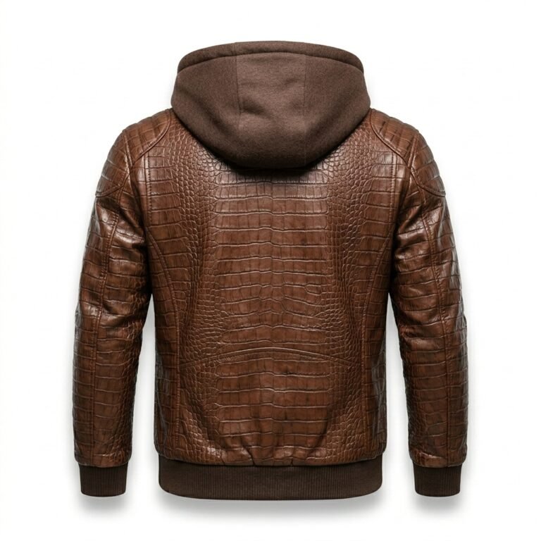Men's Genuine Brown Crocodile Embossed Leather Jacket Blackstone Jackets Back View