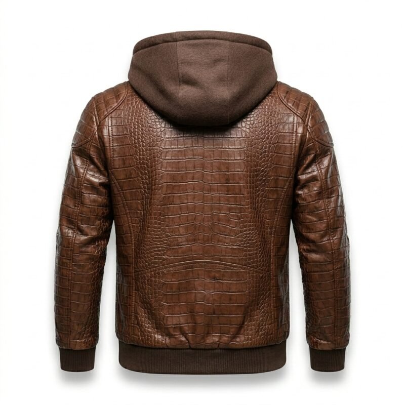 Men's Genuine Brown Crocodile Embossed Leather Jacket Blackstone Jackets Back View