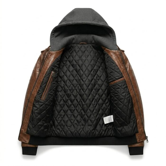 Men's Genuine Brown Crocodile Embossed Leather Jacket Blackstone Jackets Inner View