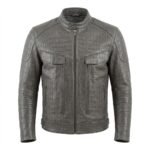 Men’s Grey Crocodile Embossed Genuine Leather Jacket Premium Winter Outerwear Blackstone Jackets