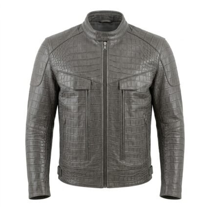 Men’s Grey Crocodile Embossed Genuine Leather Jacket Premium Winter Outerwear Blackstone Jackets
