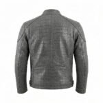 Men’s Grey Crocodile Embossed Genuine Leather Jacket Premium Winter Outerwear Blackstone Jackets Back View