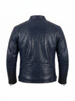 Men's Luxury Navy Blue Crocodile Embossed Real Leather Jacket Blackstone Jackets Back View