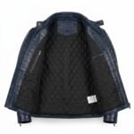 Men's Luxury Navy Blue Crocodile Embossed Real Leather Jacket Blackstone Jackets Inner View