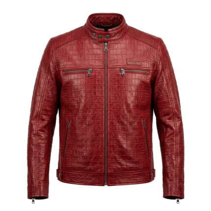 Men's Luxury Red Genuine Crocodile Embossed Leather Jacket Blackstone Jackets