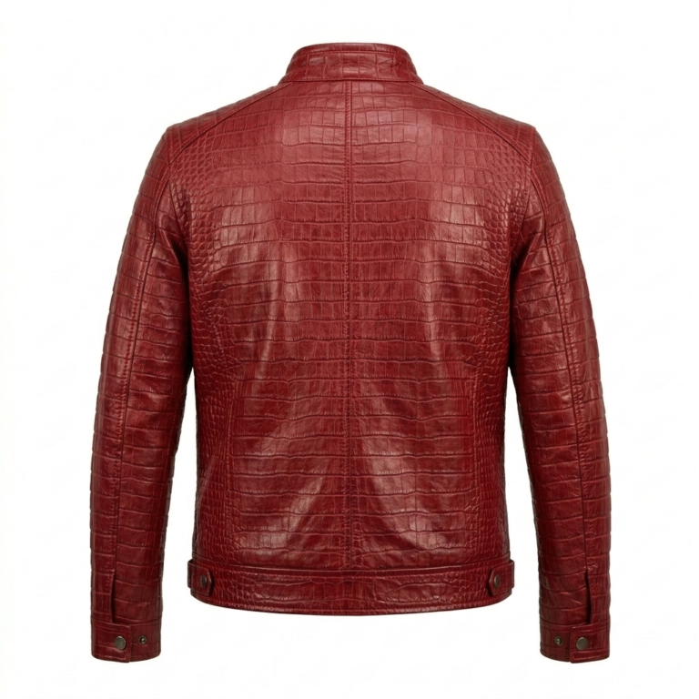Men's Luxury Red Genuine Crocodile Embossed Leather Jacket Blackstone Jackets Back View