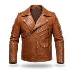 Men's Luxury Tan Crocodile Embossed Leather Jacket Blackstone Jackets