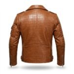 Men's Luxury Tan Crocodile Embossed Leather Jacket Blackstone Jackets Back View