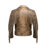 Men's Luxury Tan Crocodile Embossed Leather Jacket Blackstone Jackets Back View