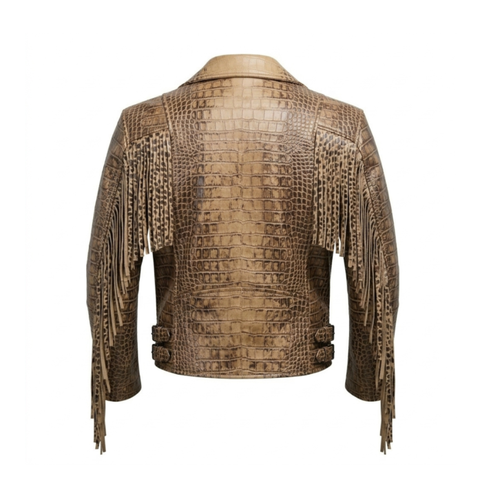 Men's Luxury Tan Crocodile Embossed Leather Jacket Blackstone Jackets Back View