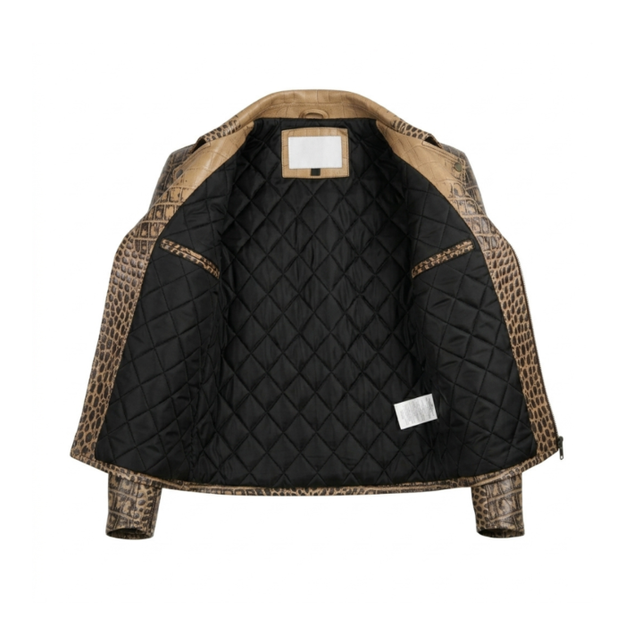 Men's Luxury Tan Crocodile Embossed Leather Jacket Blackstone Jackets Inner View