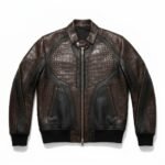 Men's Luxury espresso brown Crocodile Embossed Real Leather Jacket Blackstone Jackets