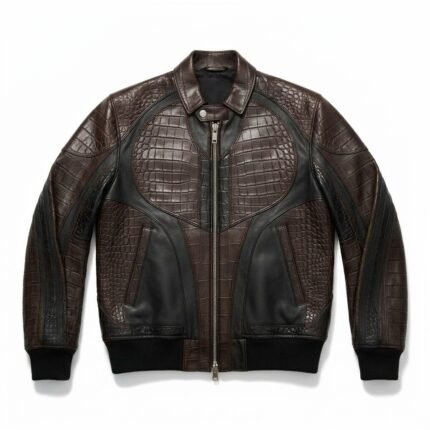Men's Luxury espresso brown Crocodile Embossed Real Leather Jacket Blackstone Jackets