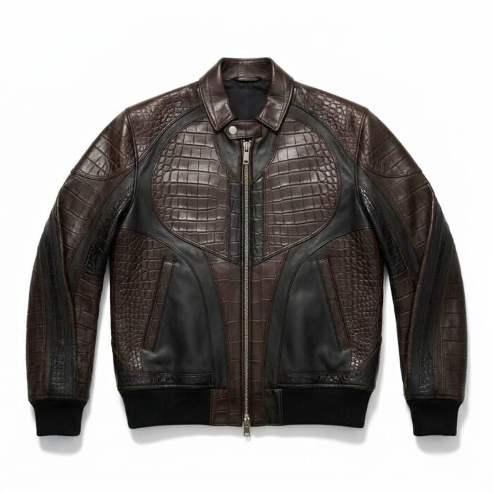 Men's Luxury espresso brown Crocodile Embossed Real Leather Jacket Blackstone Jackets