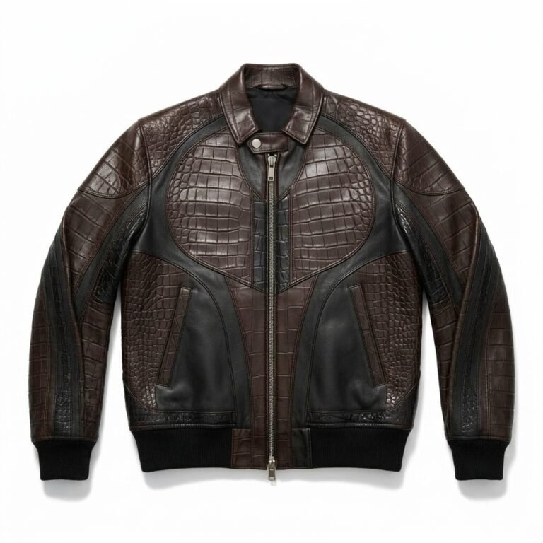 Men's Luxury espresso brown Crocodile Embossed Real Leather Jacket Blackstone Jackets