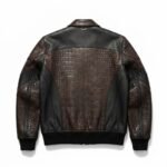 Men's Luxury espresso brown Crocodile Embossed Real Leather Jacket Blackstone Jackets Back View