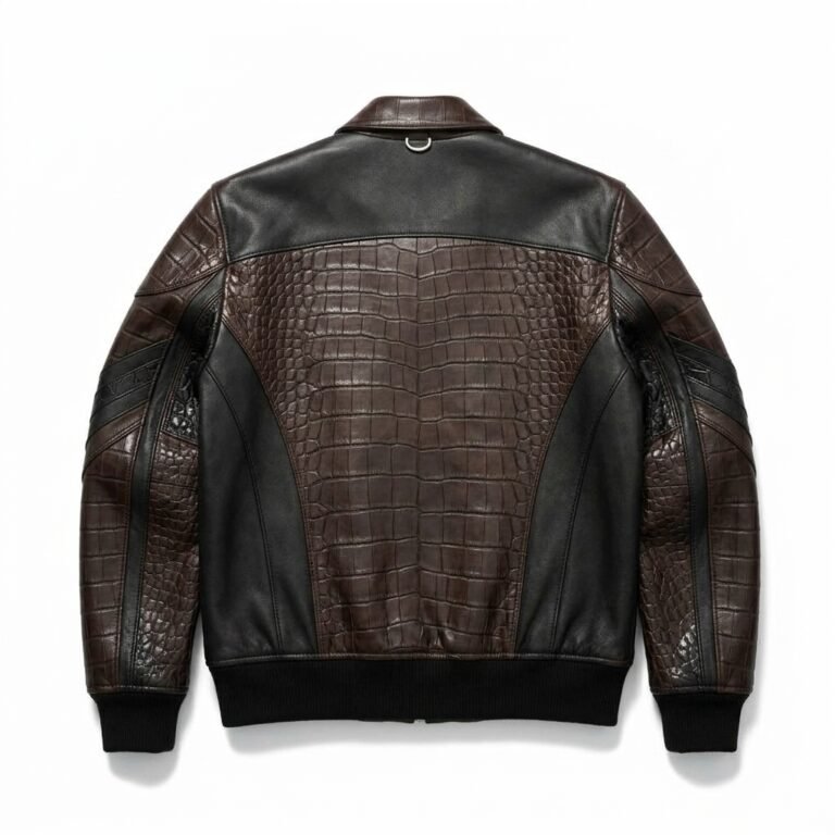 Men's Luxury espresso brown Crocodile Embossed Real Leather Jacket Blackstone Jackets Back View