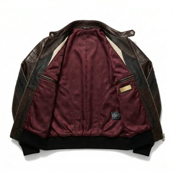 Men's Luxury espresso brown Crocodile Embossed Real Leather Jacket Blackstone Jackets Inner View