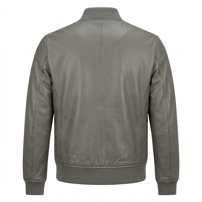 Men's Premium Black Bomber Leather Jacket Blackstone Jackets Back View