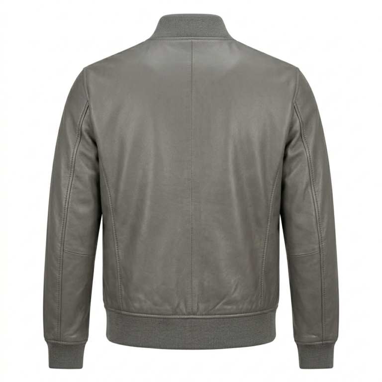 Men's Premium Black Bomber Leather Jacket Blackstone Jackets Back View