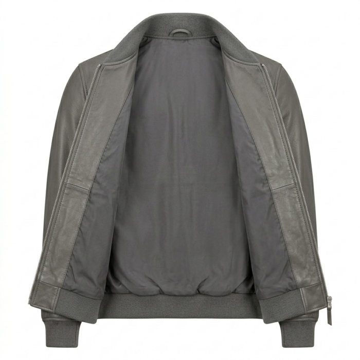 Men's Premium Black Bomber Leather Jacket Blackstone Jackets Inner View
