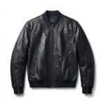 Men's Premium Black Crocodile Embossed Bomber Leather Jacket Blackstone Jackets