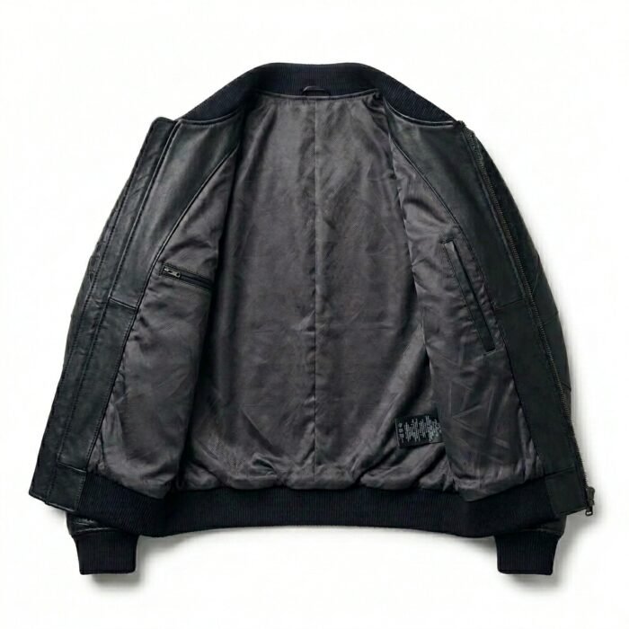 Men's Premium Black Crocodile Embossed Bomber Leather Jacket Blackstone Jackets Inner View