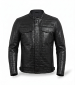 Men's Premium Black Crocodile Embossed Leather Jacket Blackstone Jackets