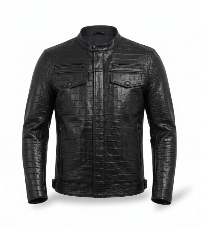 Men's Premium Black Crocodile Embossed Leather Jacket Blackstone Jackets