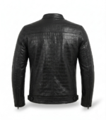 Men's Premium Black Crocodile Embossed Leather Jacket Blackstone Jackets Back View