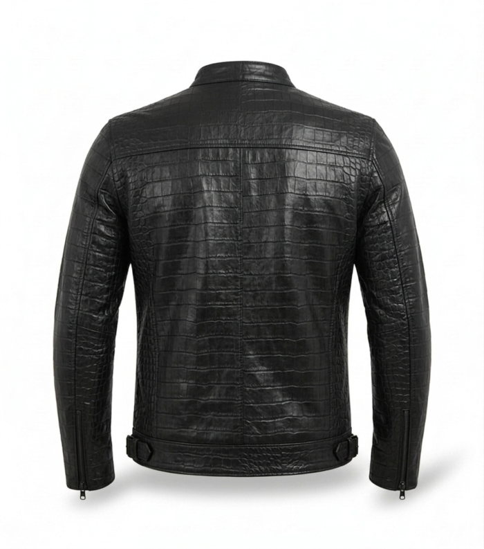 Men's Premium Black Crocodile Embossed Leather Jacket Blackstone Jackets Back View
