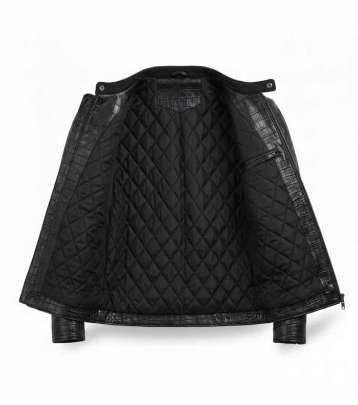 Men's Premium Black Crocodile Embossed Leather Jacket Blackstone Jackets Inner View