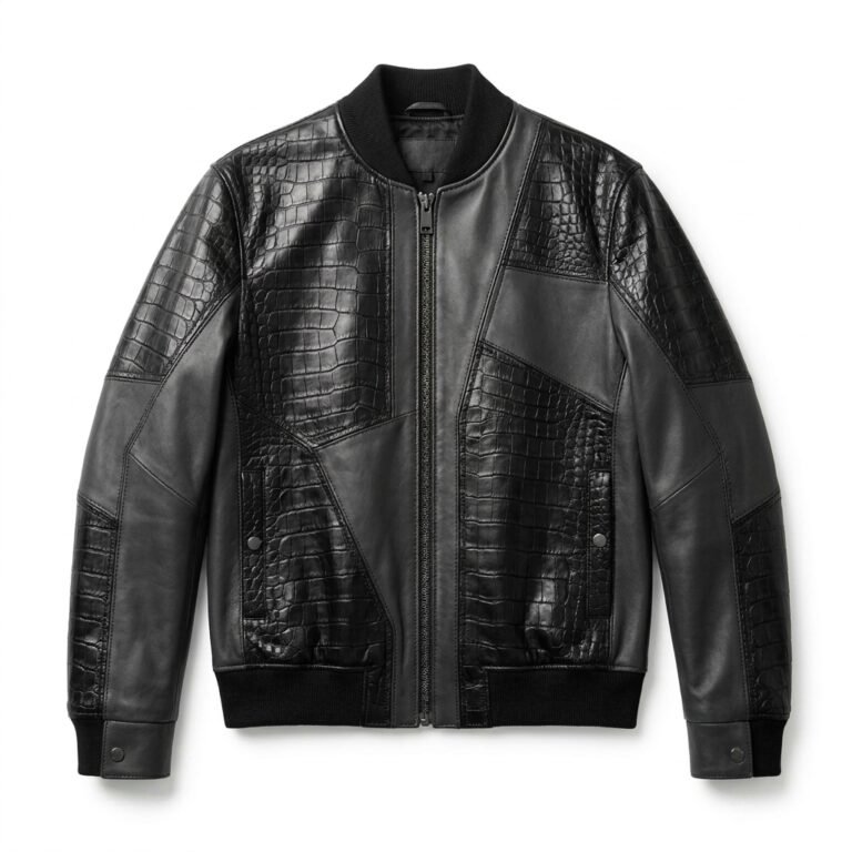 Men's Premium Black Crocodile Embossed Real Leather Jacket Blackstone Jackets