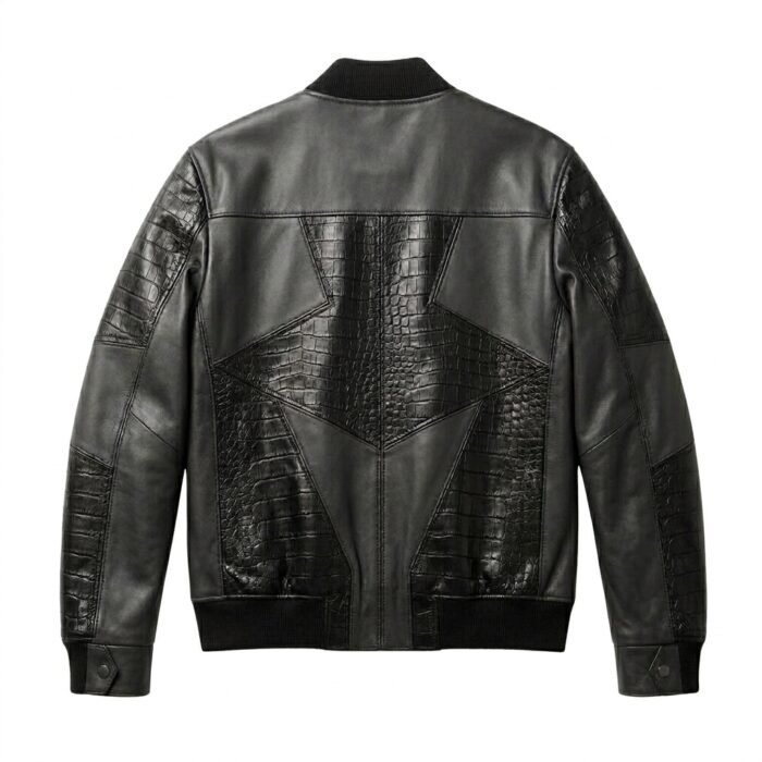 Men's Premium Black Crocodile Embossed Real Leather Jacket Blackstone Jackets Back View