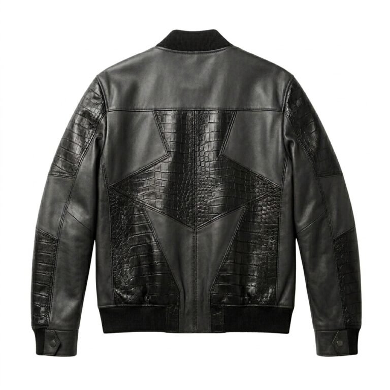 Men's Premium Black Crocodile Embossed Real Leather Jacket Blackstone Jackets Back View