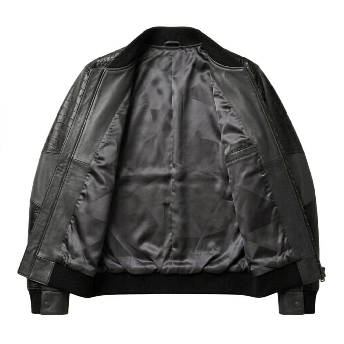 Men's Premium Black Crocodile Embossed Real Leather Jacket Blackstone Jackets Inner View