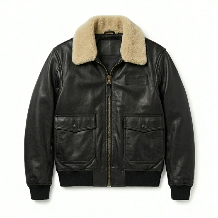 Men's Premium Black Genuine Leather G-1 Flight Jacket Blackstone Jackets