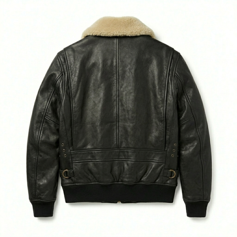 Men's Premium Black Genuine Leather G-1 Flight Jacket Blackstone Jackets Back View