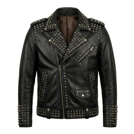Men's Premium Black Studded Leather Jacket Blackstone Jackets