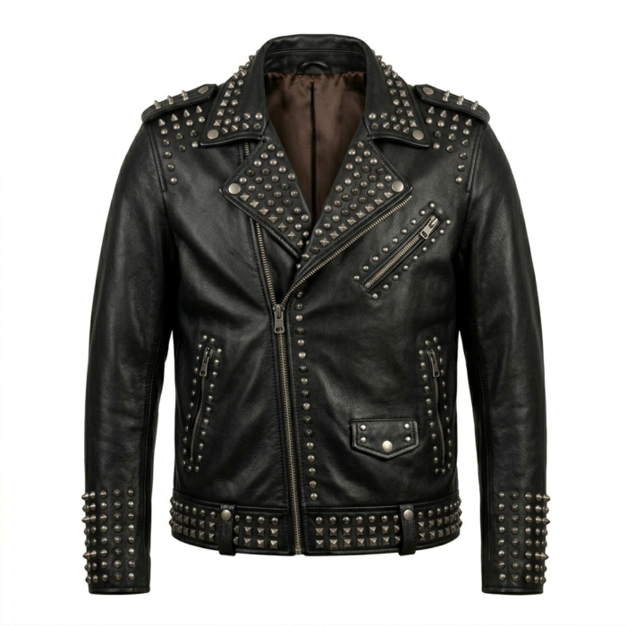 Men's Premium Black Studded Leather Jacket Blackstone Jackets
