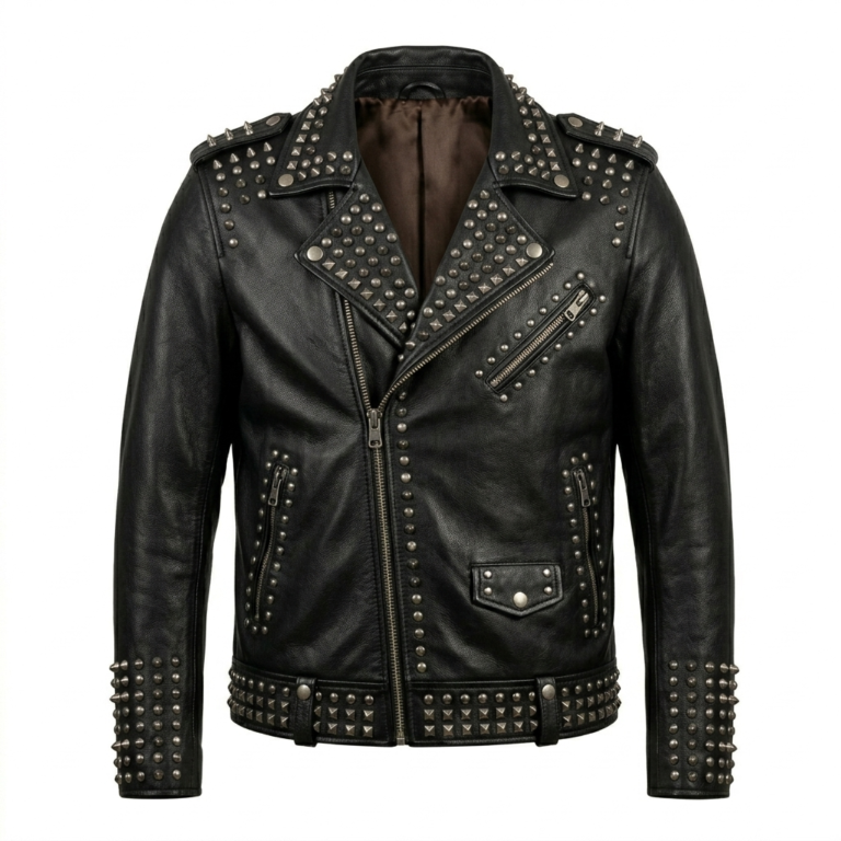 Men's Premium Black Studded Leather Jacket Blackstone Jackets
