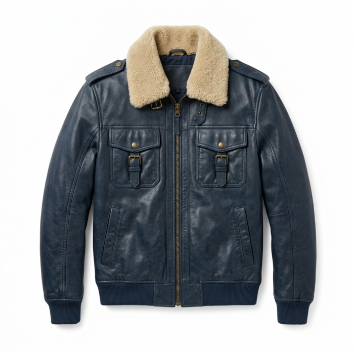 Men's Premium Blue Genuine Leather Aviator Jacket Blackstone Jackets