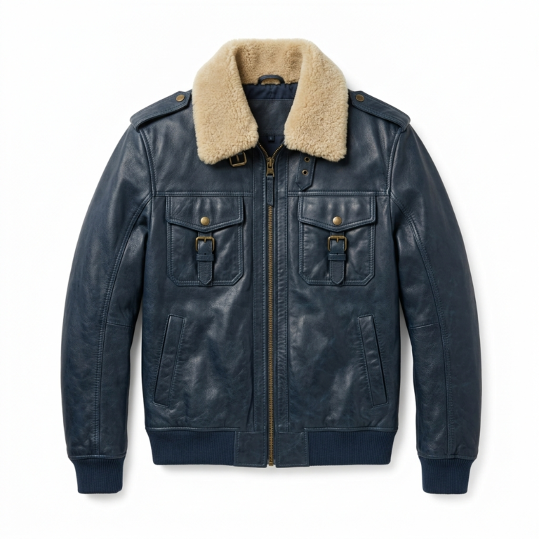 Men's Premium Blue Genuine Leather Aviator Jacket Blackstone Jackets