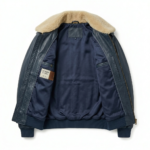 Men's Premium Blue Genuine Leather Aviator Jacket Blackstone Jackets Inner View