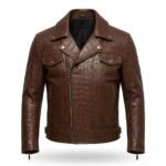 Men’s Premium Brown Crocodile Embossed Leather Jacket Blackstone Jackets